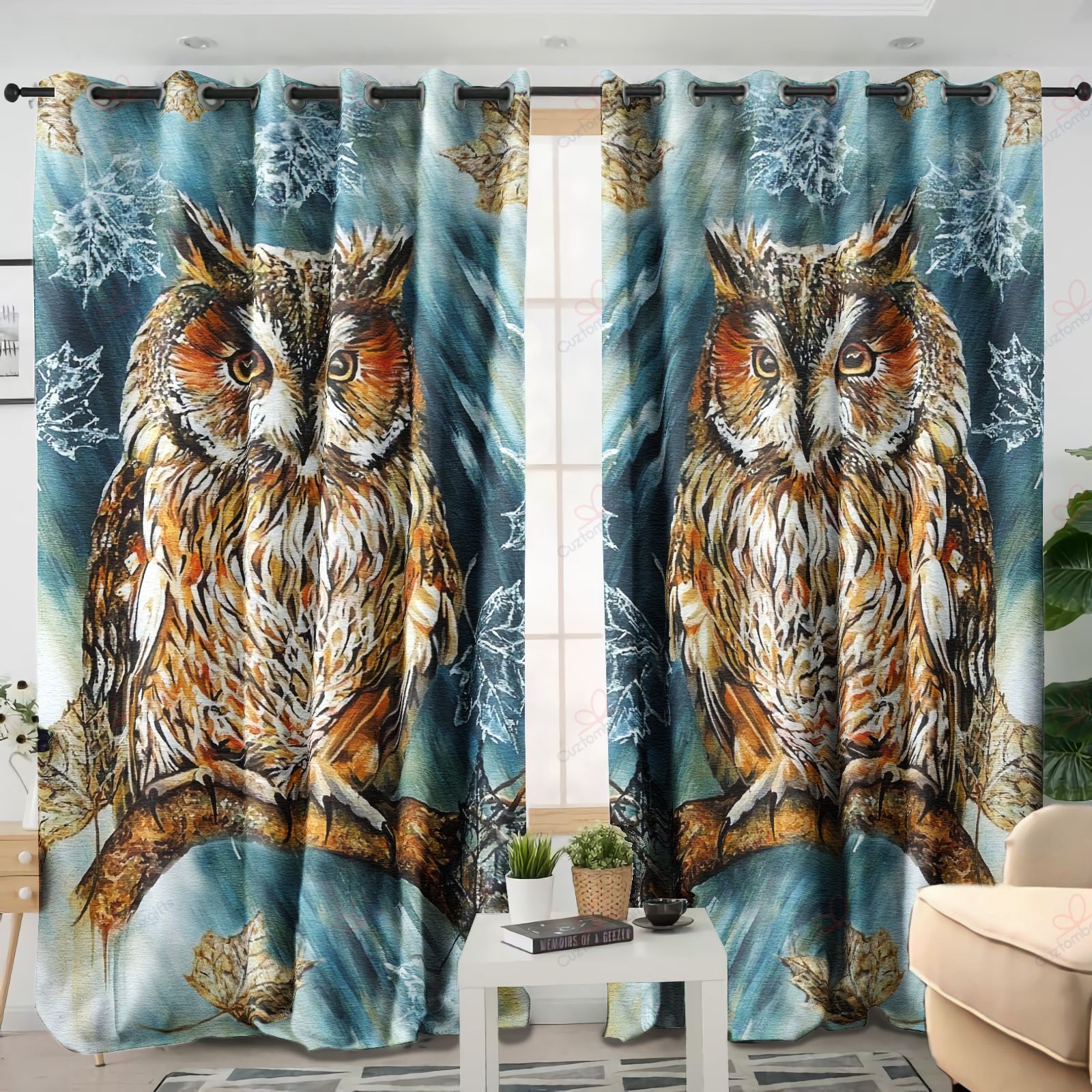 Owl In Winter Printed Window Curtains Home Decor