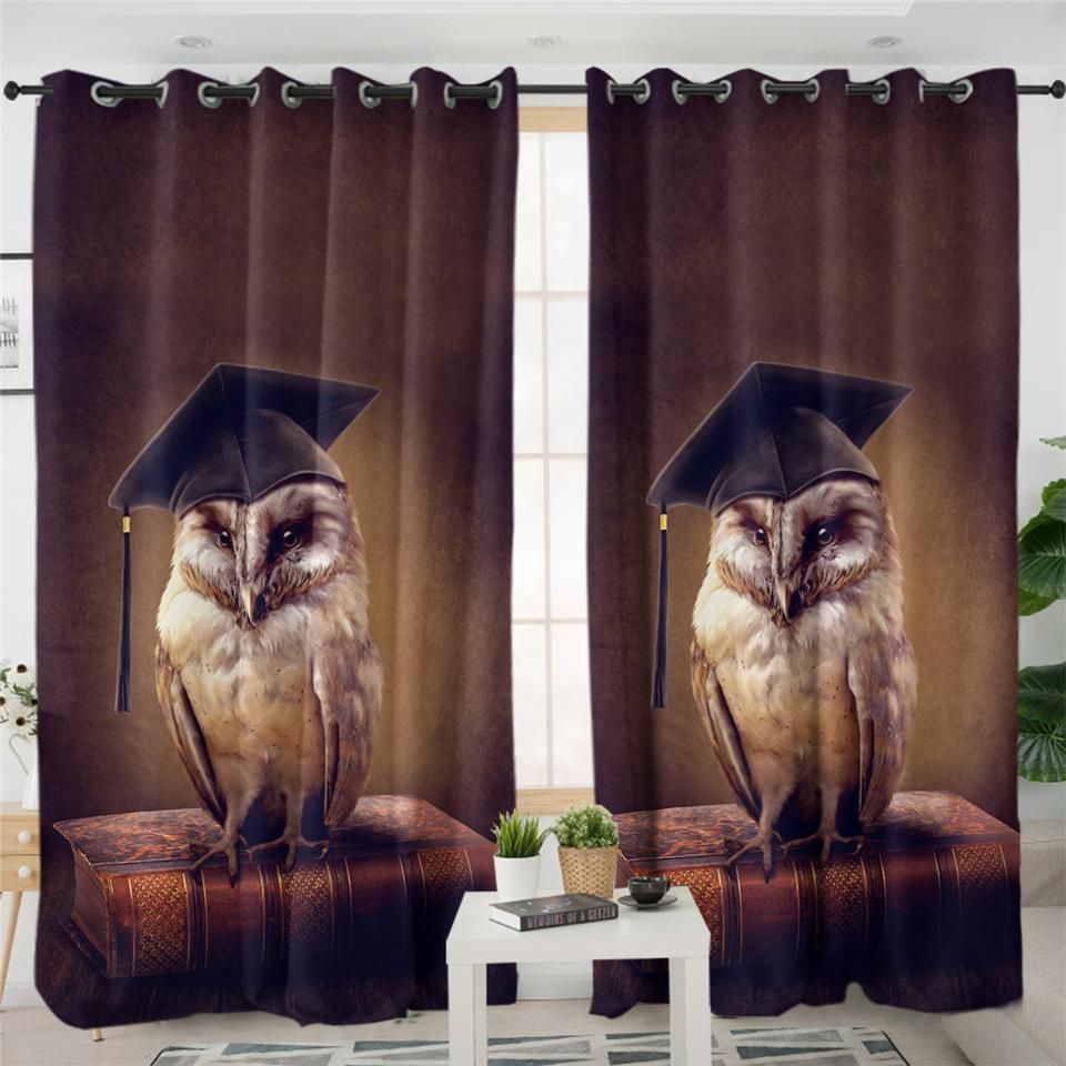 Owl Wearing Graduation Hat Window Curtains Home Decor