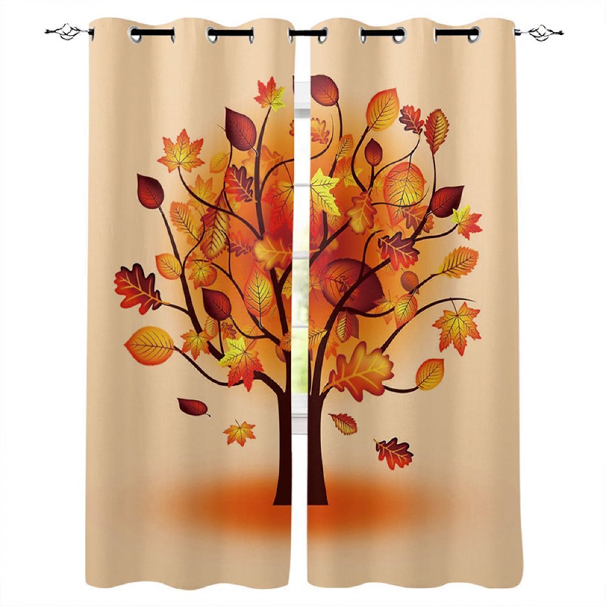 Painted Autumn Tree Printed Window Curtain Home Decor