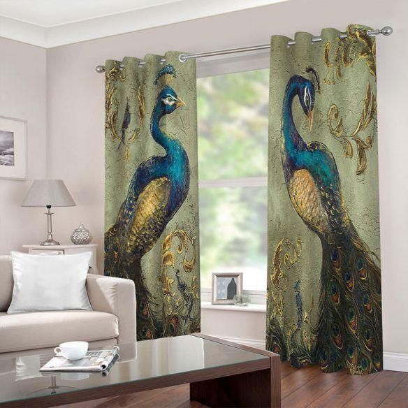 Paisley Design Natural Peacock Printed Window Curtain