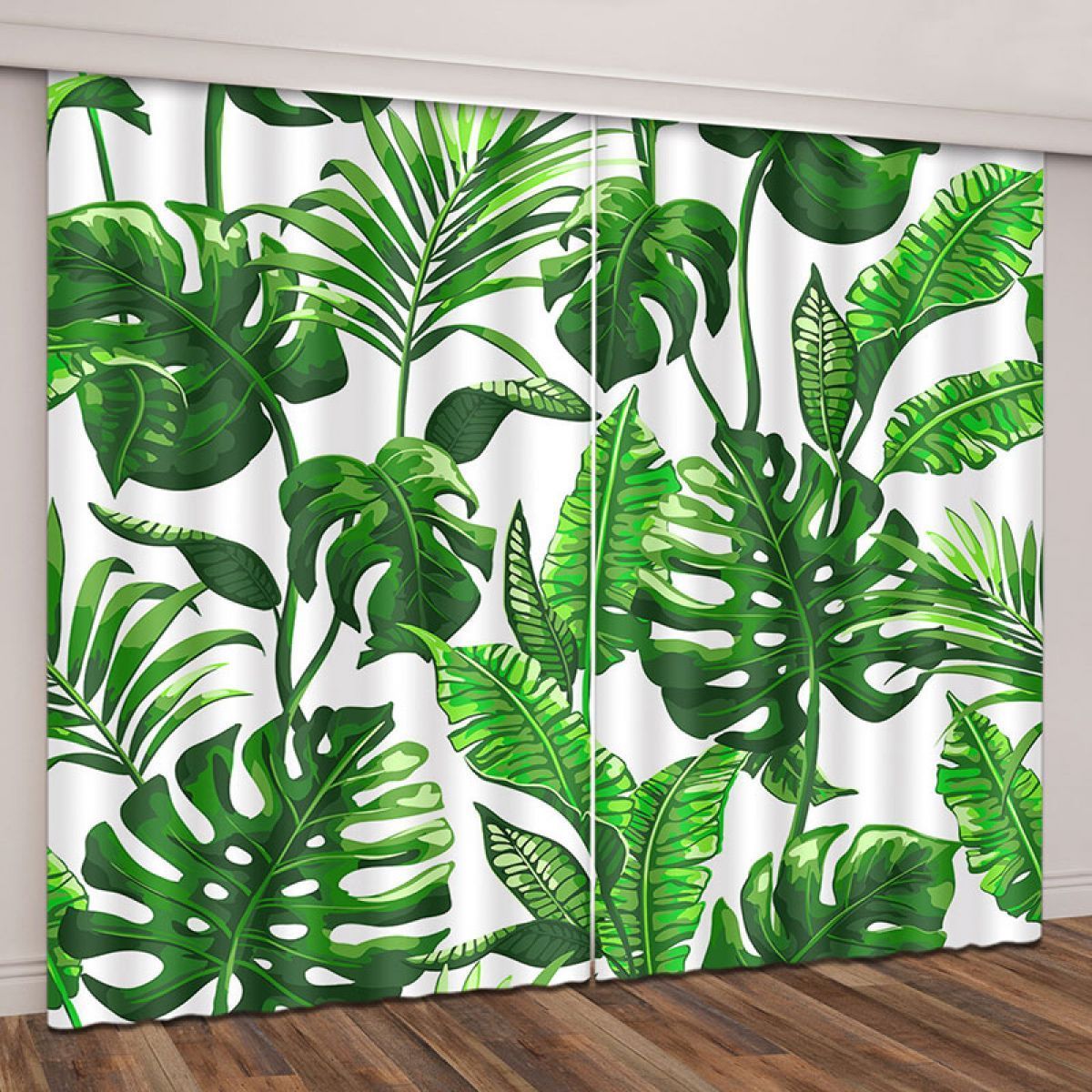 Palm Leaves In White Printed Window Curtain Home Decor