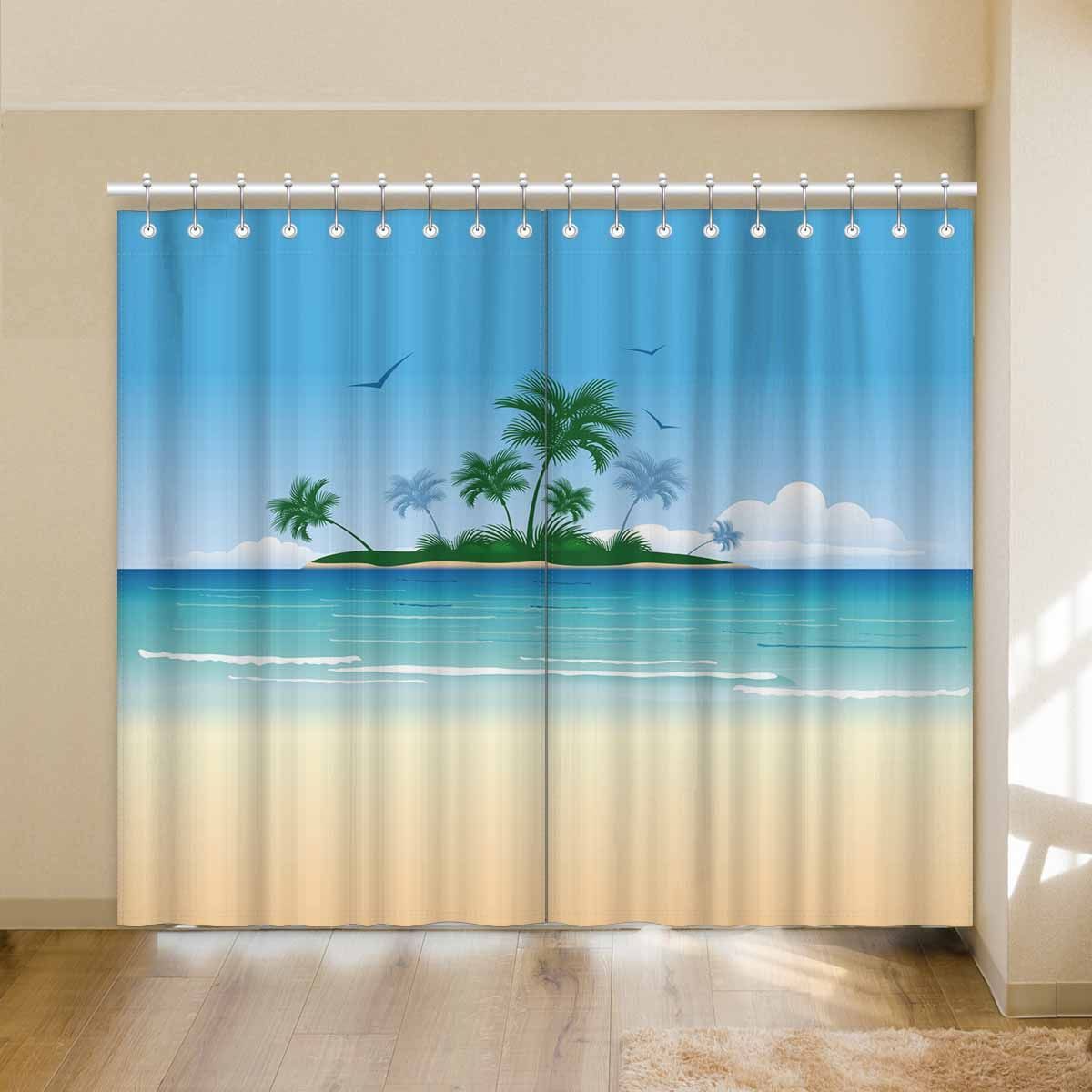 Palm Tree On Tropical Island Paradise Printed Window Curtain
