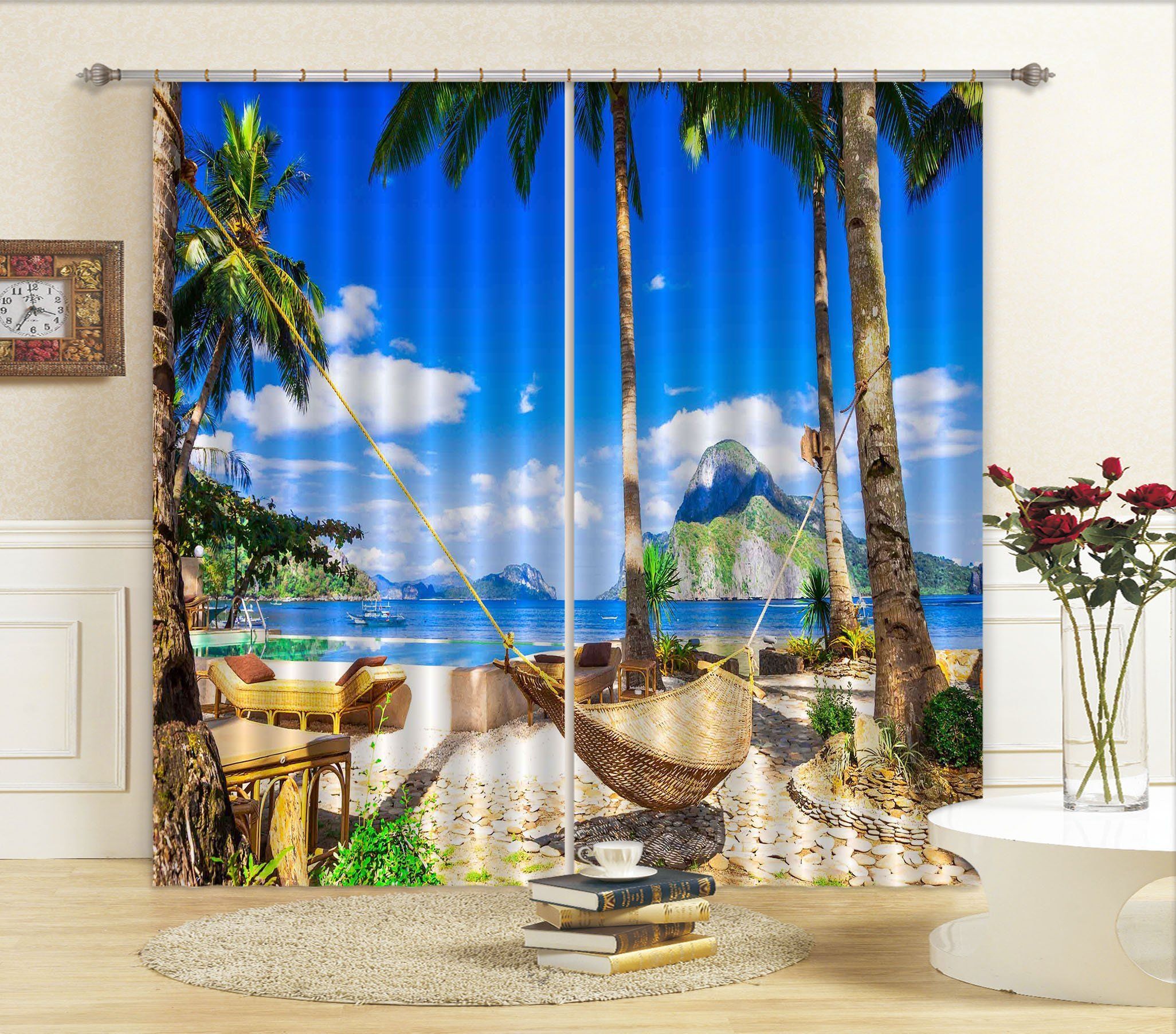 Palm Tree With Island Printed Window Curtain Home Decor