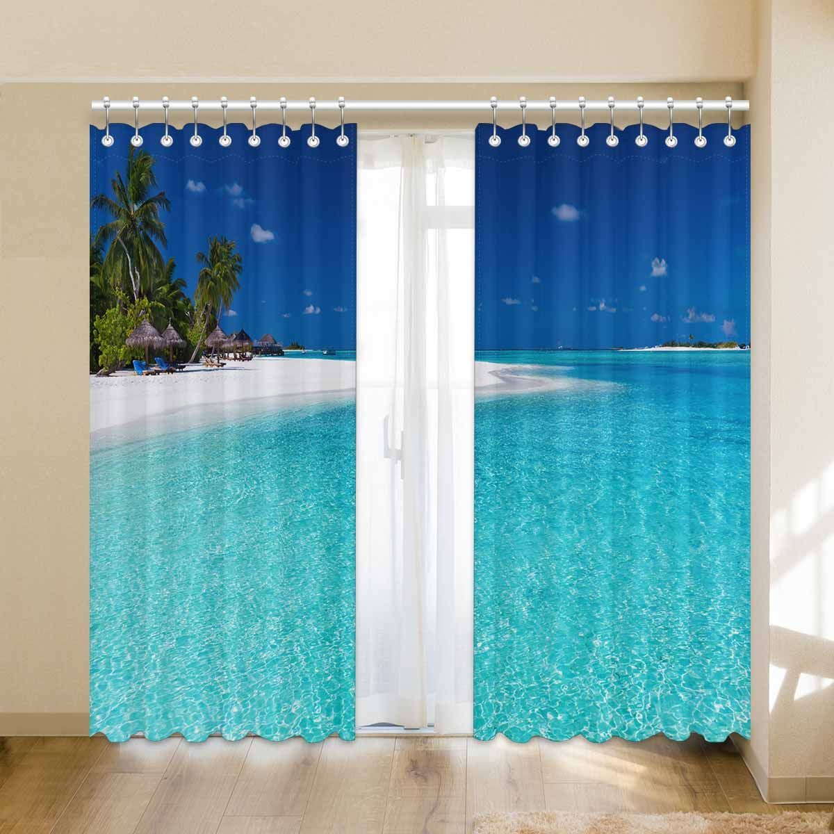 Palm Trees And White Beach Printed Window Curtain