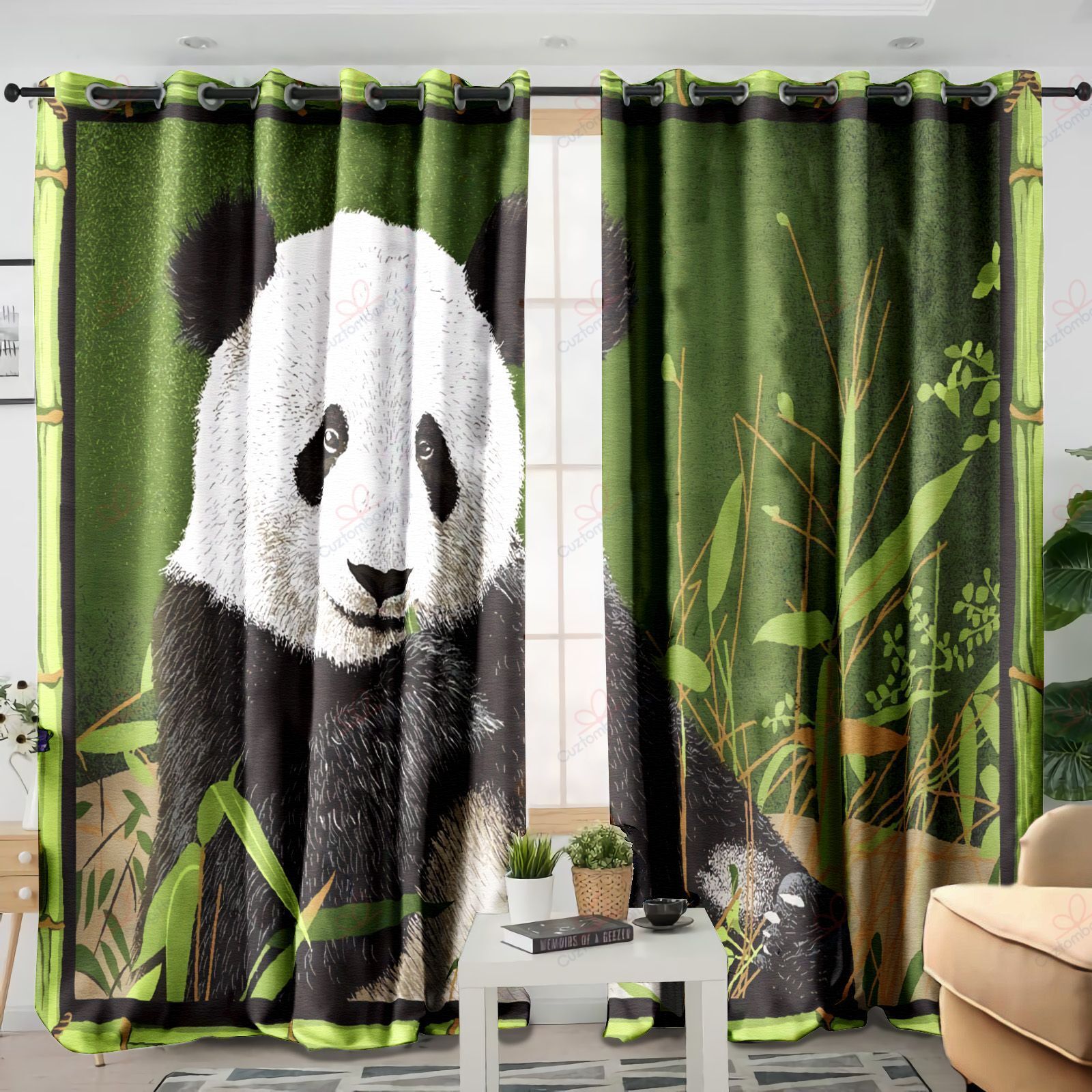 Panda And Bamboo Printed Window Curtain Home Decor