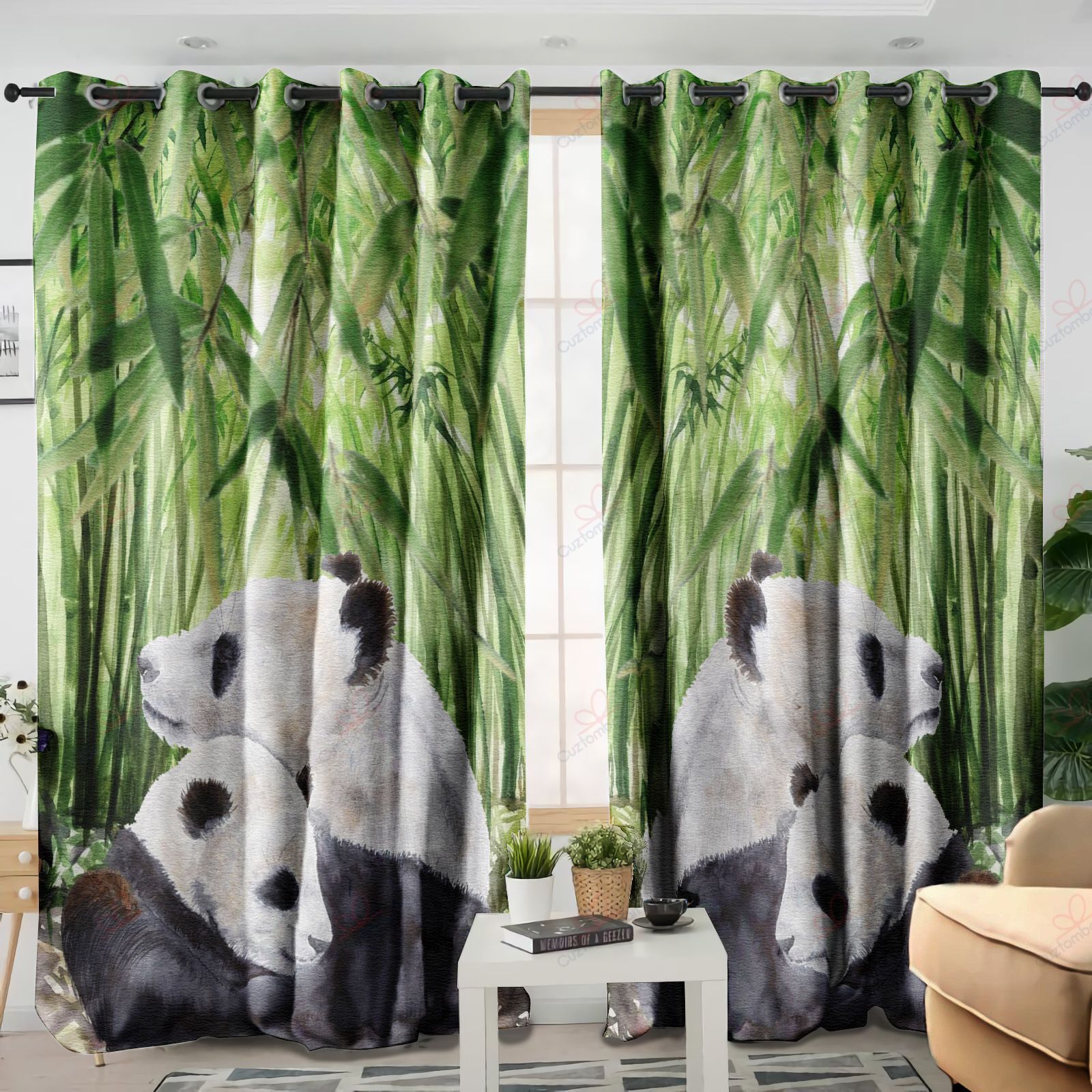 Panda In Bamboo Trees Printed Window Curtains Home Decor