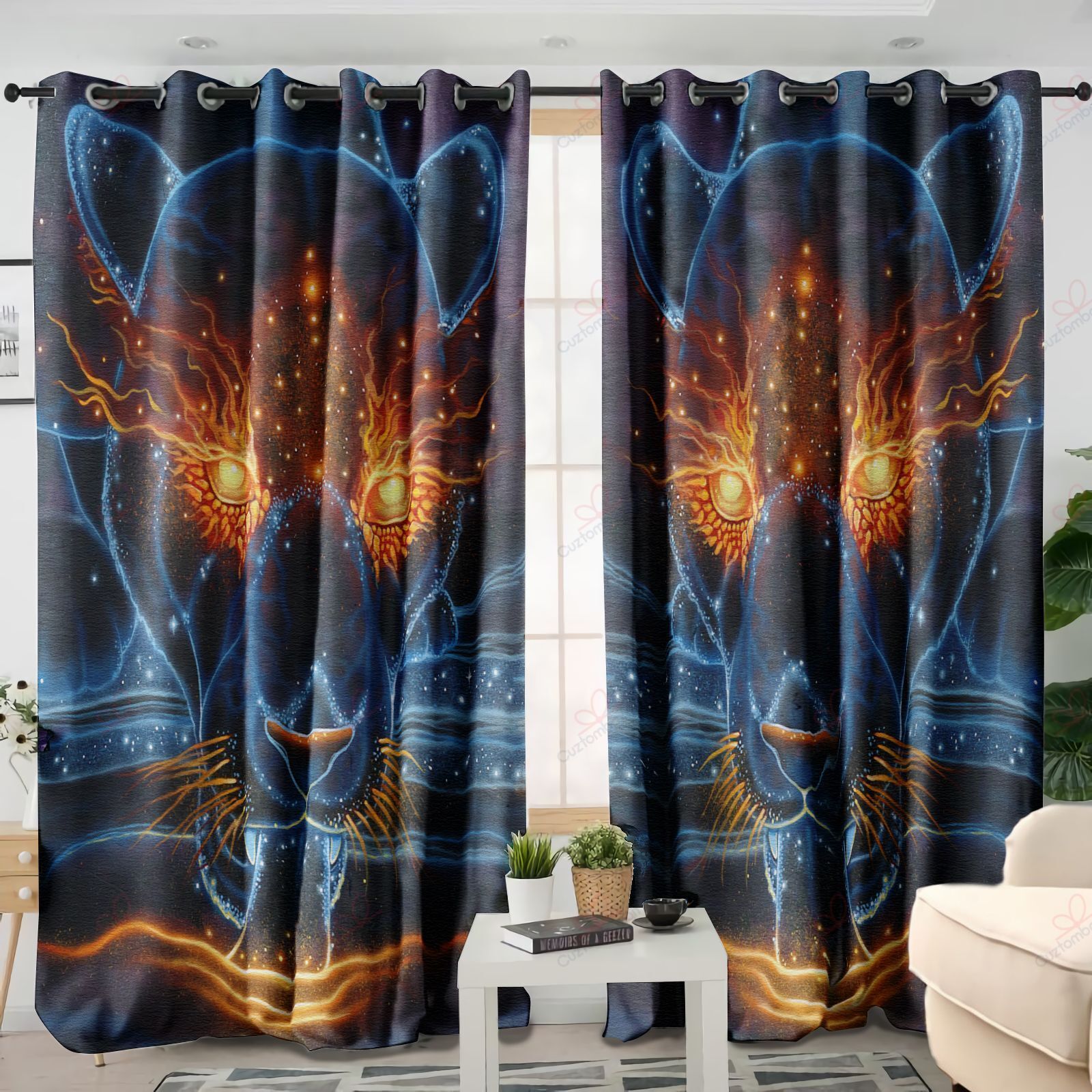 Panther Galaxy Printed Window Curtain Home Decor