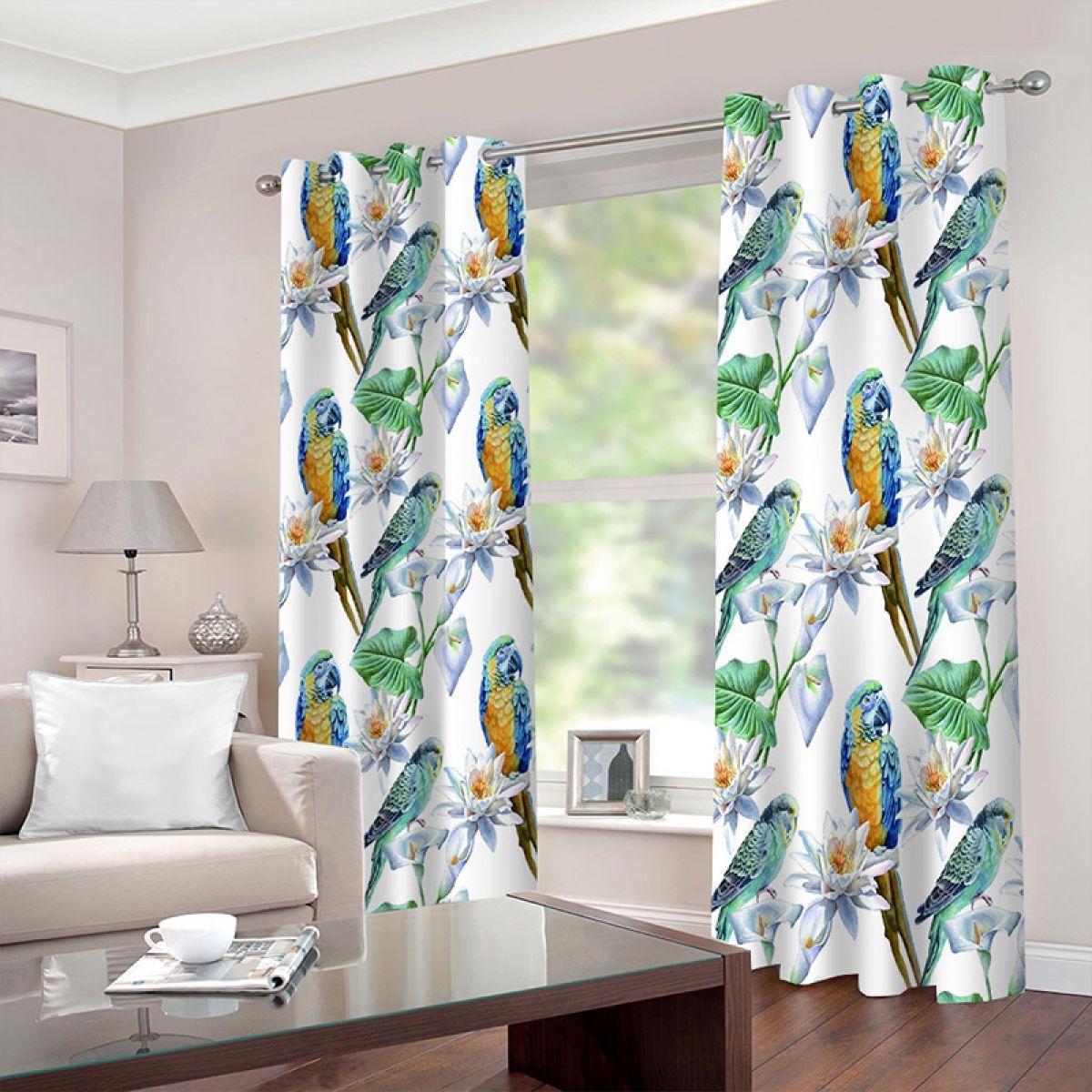 Parrots All Over Printed Window Curtain Home Decor
