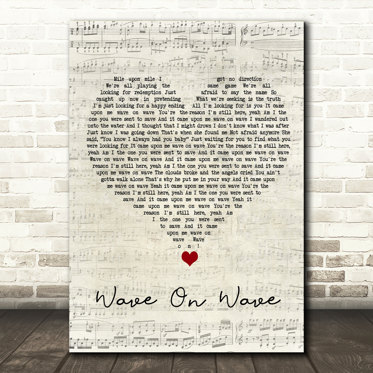 Pat Green Wave On Wave Script Heart Song Lyric Wall Art Print