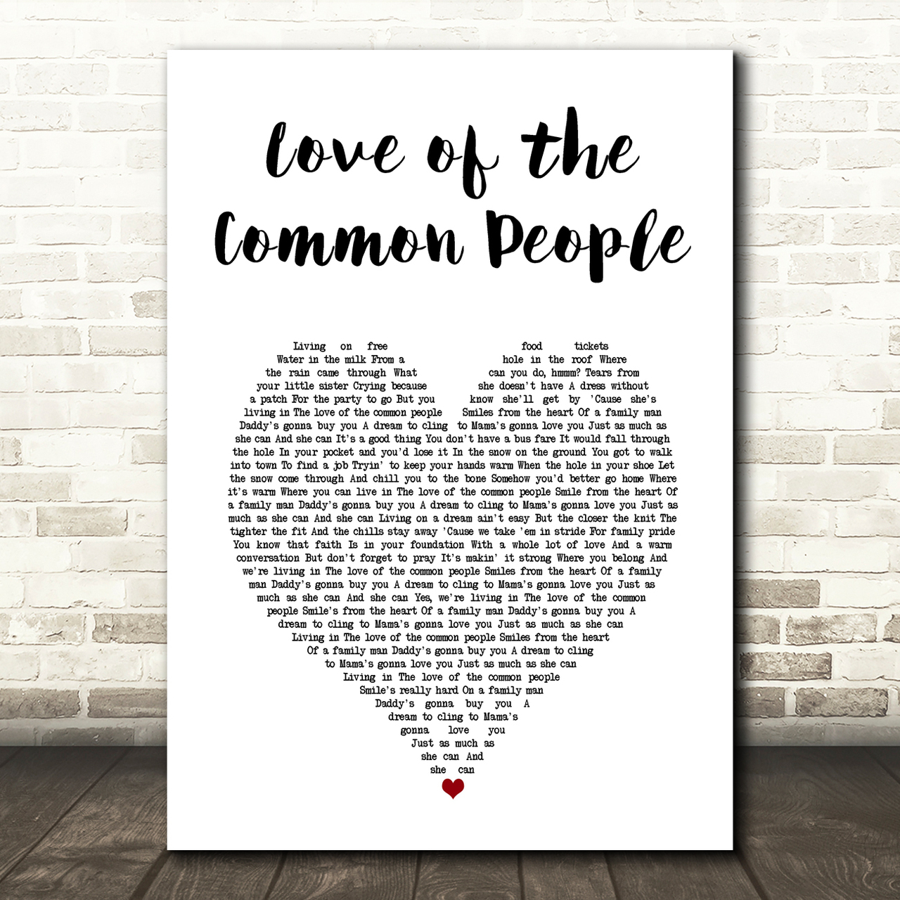 Paul Young Love of the Common People White Heart Song Lyric Art Print