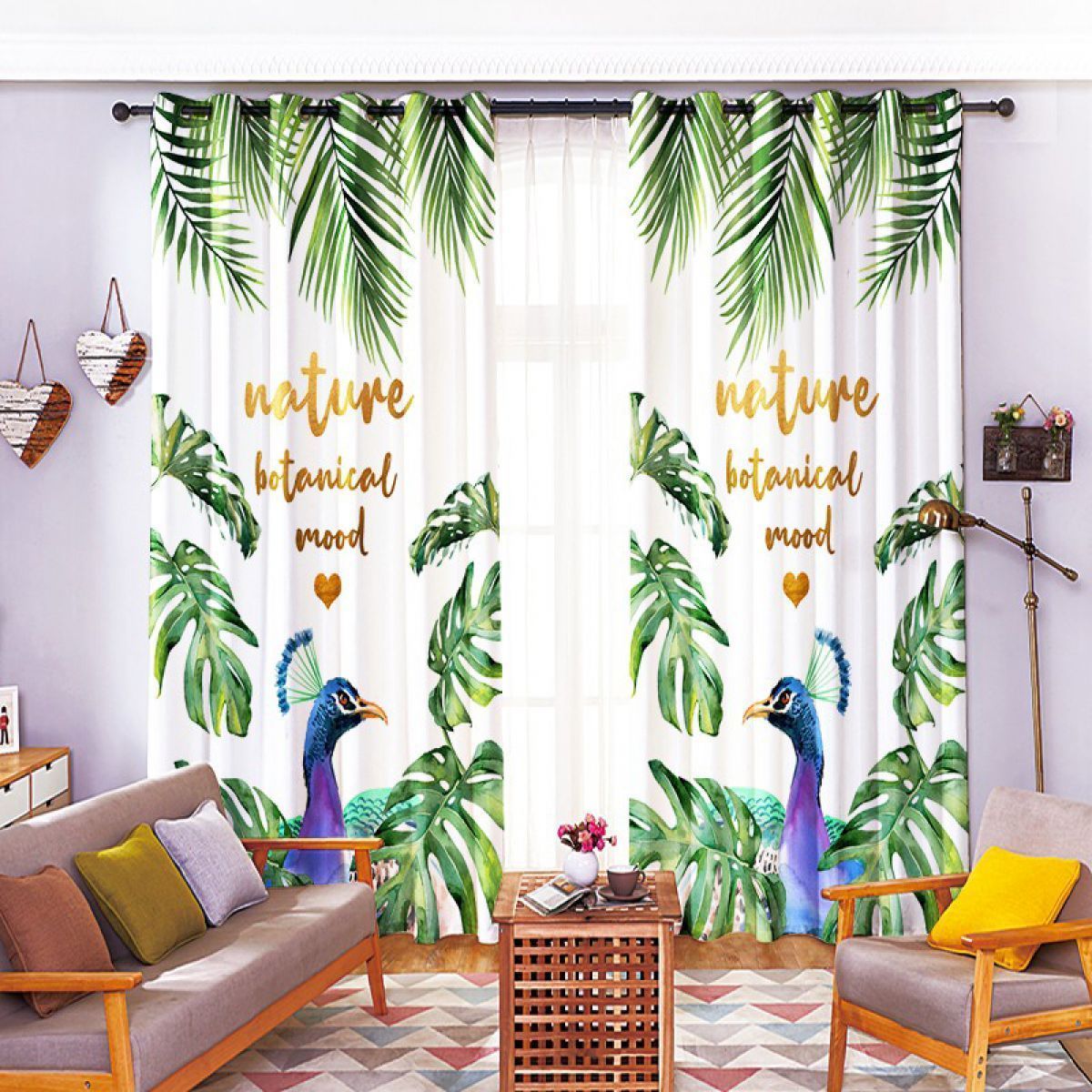 Peacock And Leaf Printed Window Curtain Home Decor