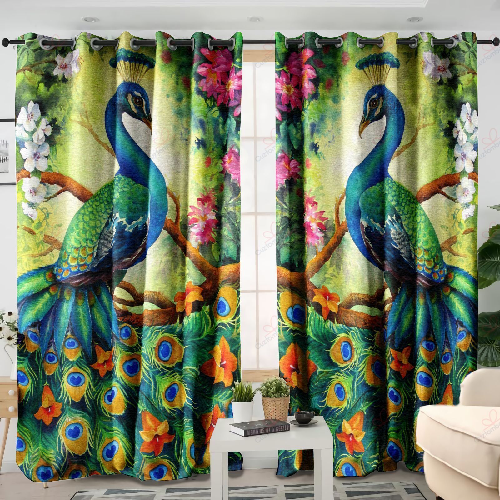 Peacock Into The Forest Printed Window Curtain Home Decor