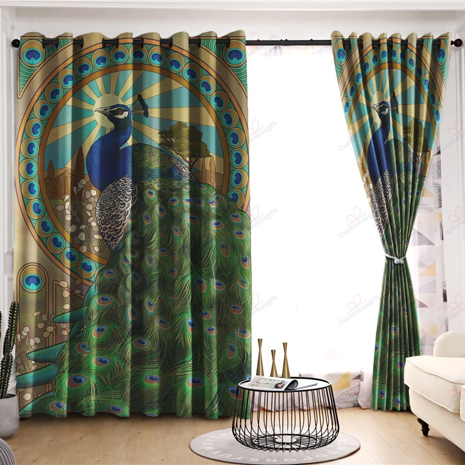 Peacock With Beautiful Tail Printed Window Curtains Home Decor