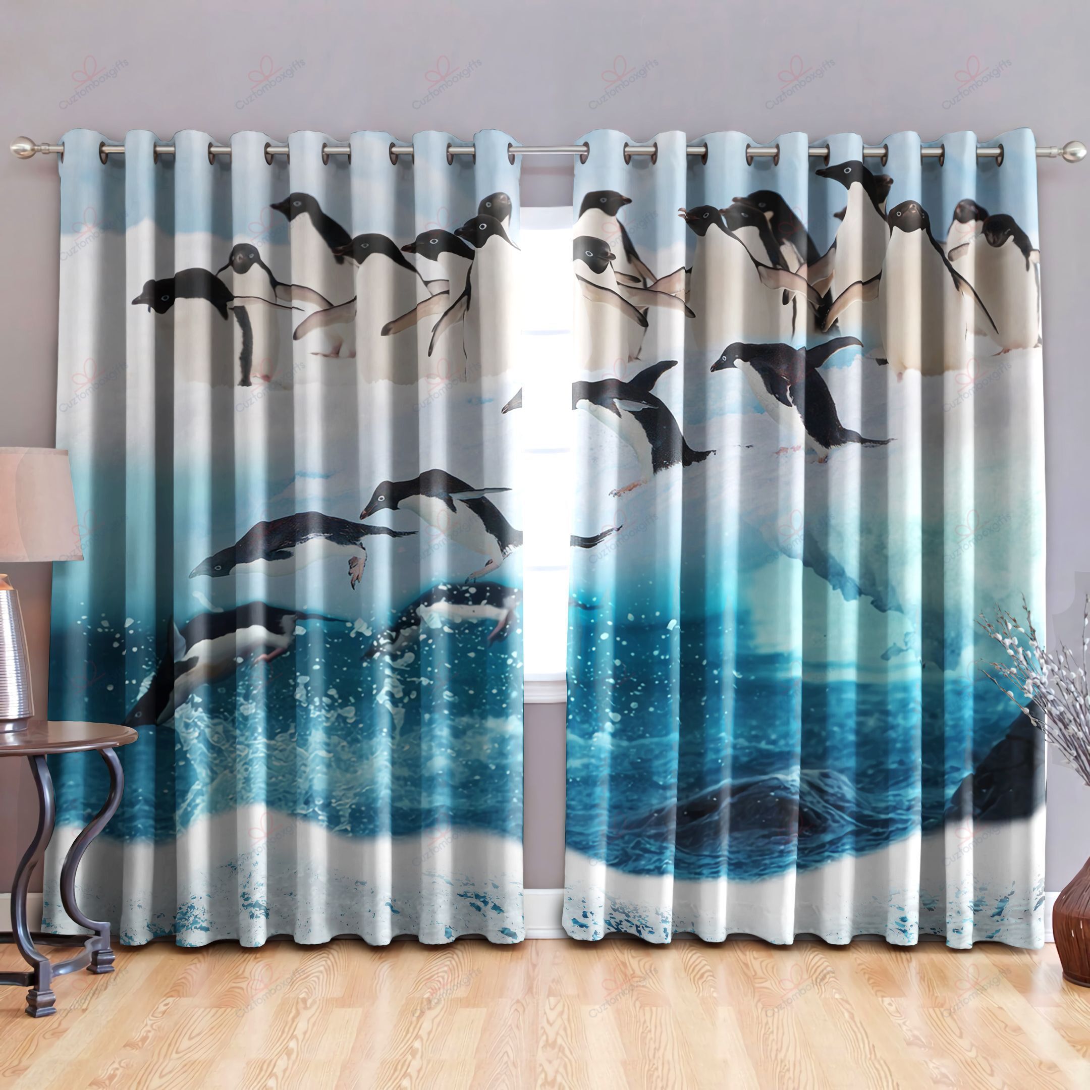 Penguin Squad Printed Window Curtain Home Decor