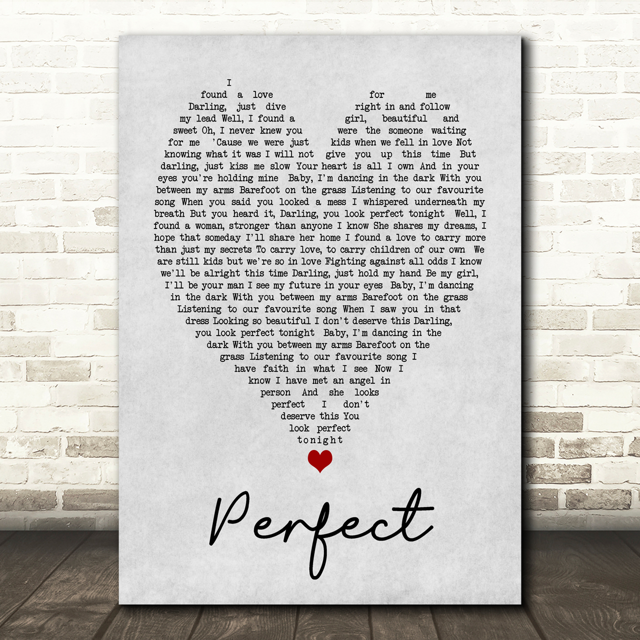 Perfect Ed Sheeran Grey Heart Song Lyric Quote Print