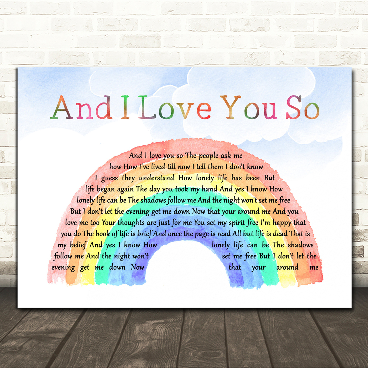 Perry Como And I Love You So Watercolour Rainbow & Clouds Song Lyric Art Print
