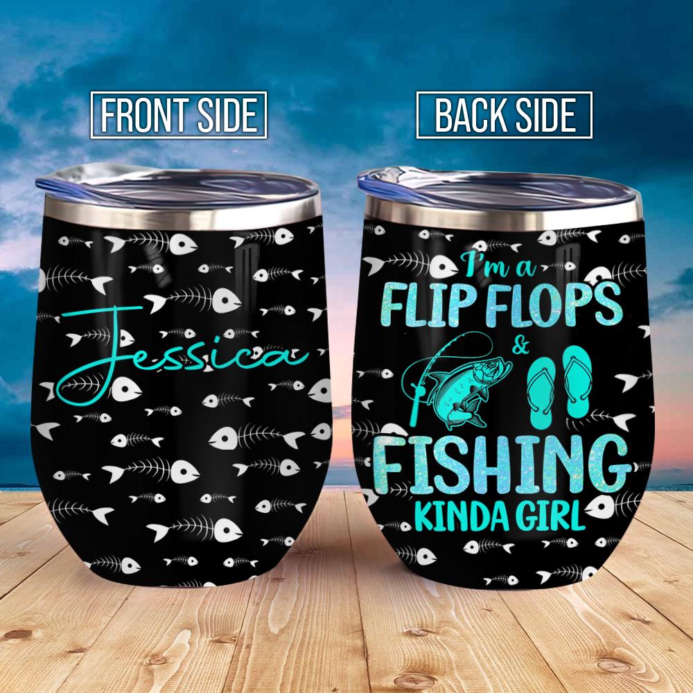 Personalized Fishing And Flip Flop Lover Wine Tumbler