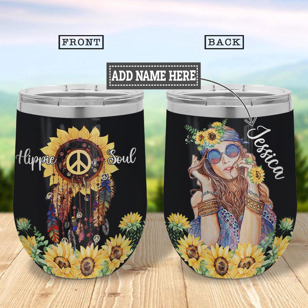 Personalized Hippie Soul Sunflower Wine Tumbler