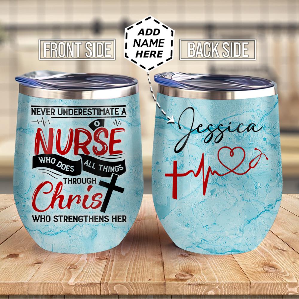 Personalized Nurse Faith Marble Style Wine Tumbler