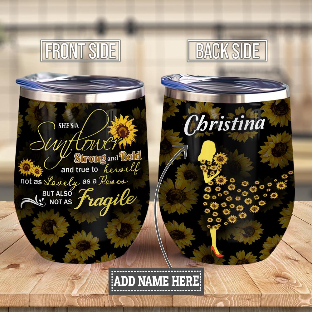 Personalized Sunflower Girl Wine Tumbler