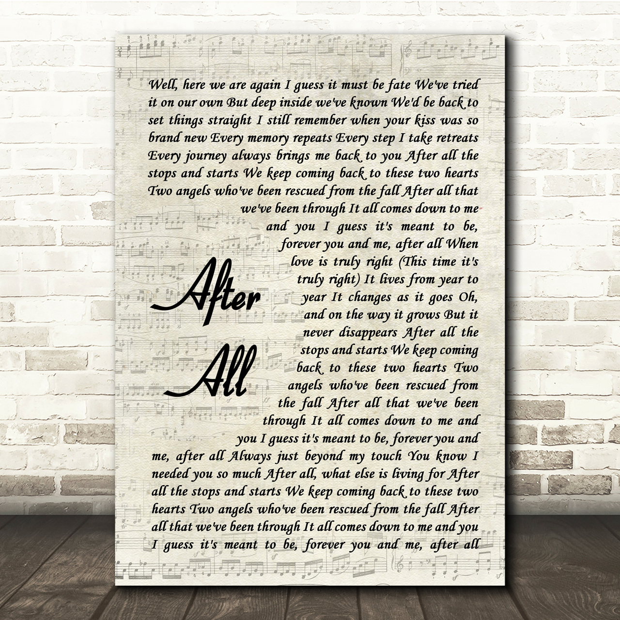Peter Cetera and Cher After All Vintage Script Song Lyric Music Print