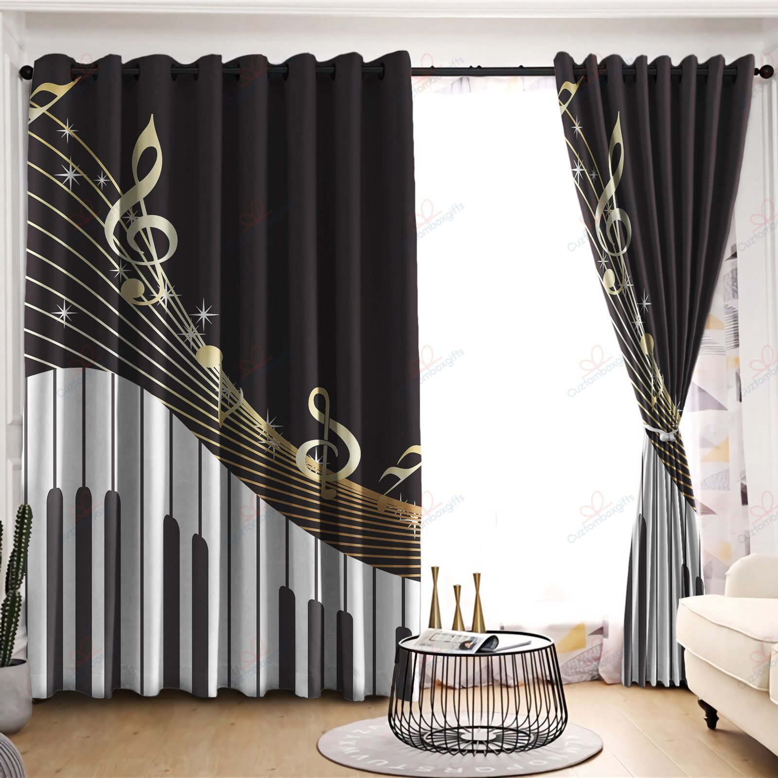 Piano Music Paradise Printed Window Curtain Home Decor