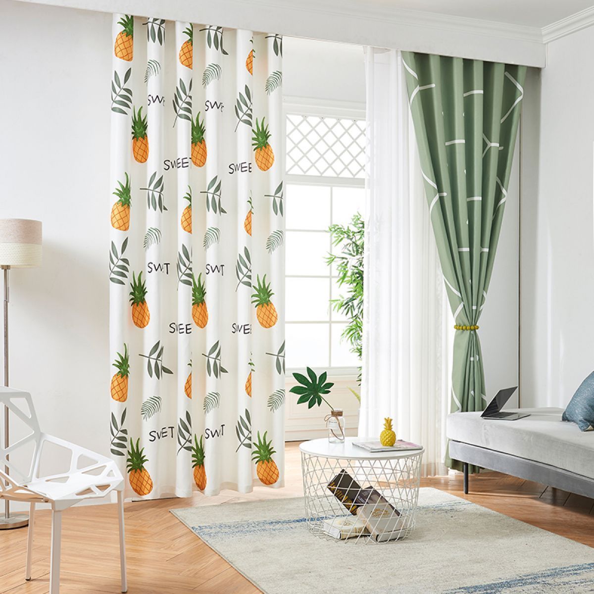 Pineapple Pattern White Printed Window Curtain Home Decor