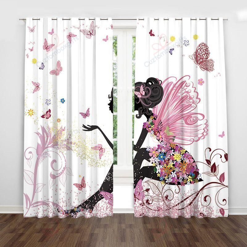 Pink Butterfly Girly Printed Window Curtain Home Decor