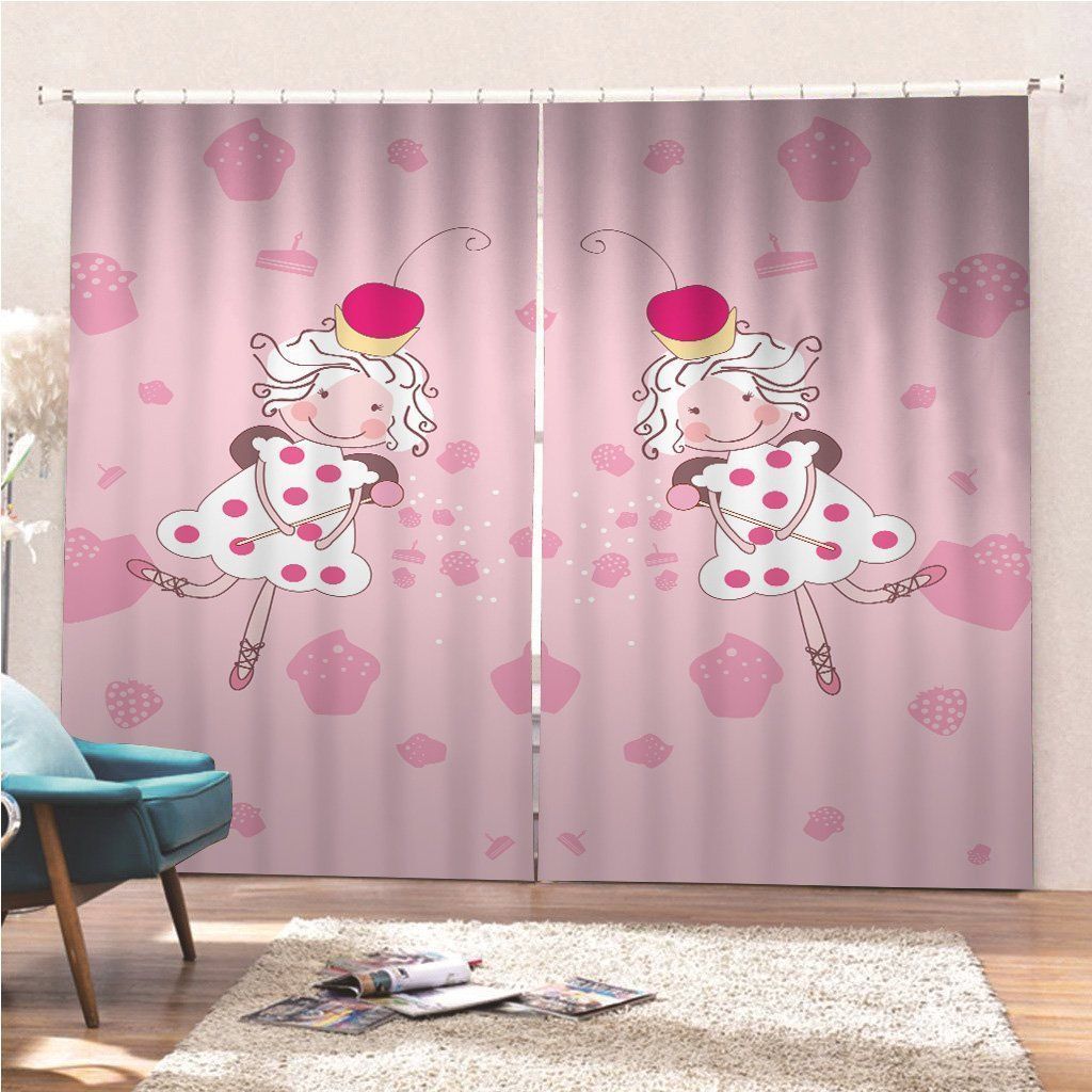 Pink Cupcake Fairy Printed Window Curtain
