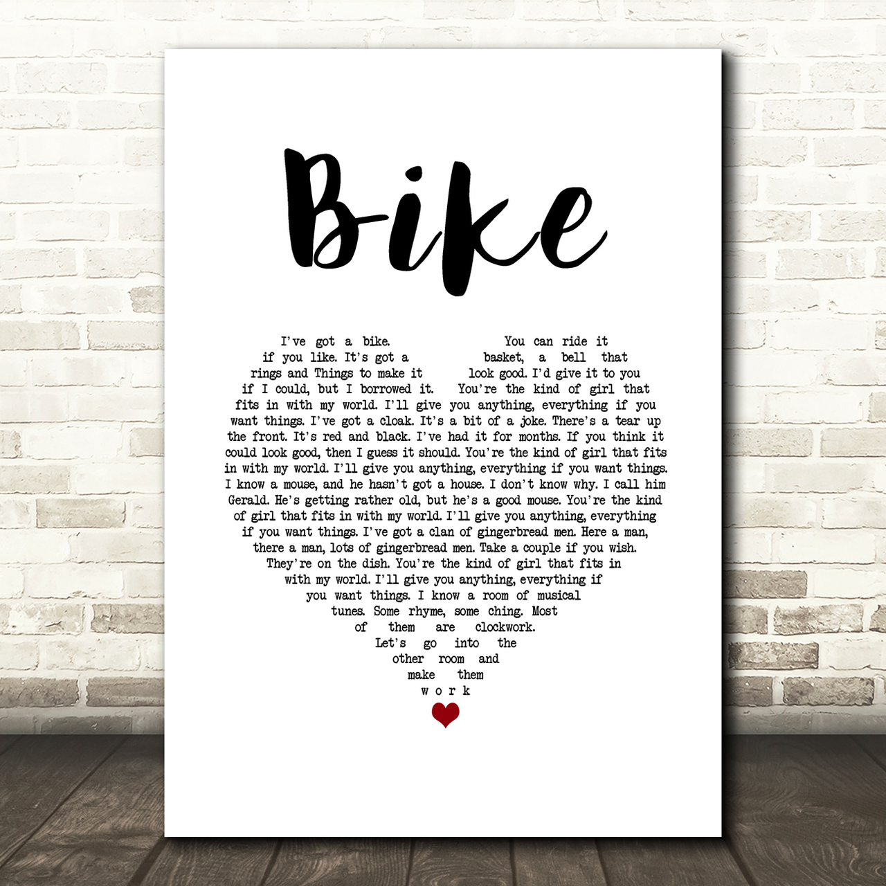 Pink Floyd Bike White Heart Song Lyric Art Print
