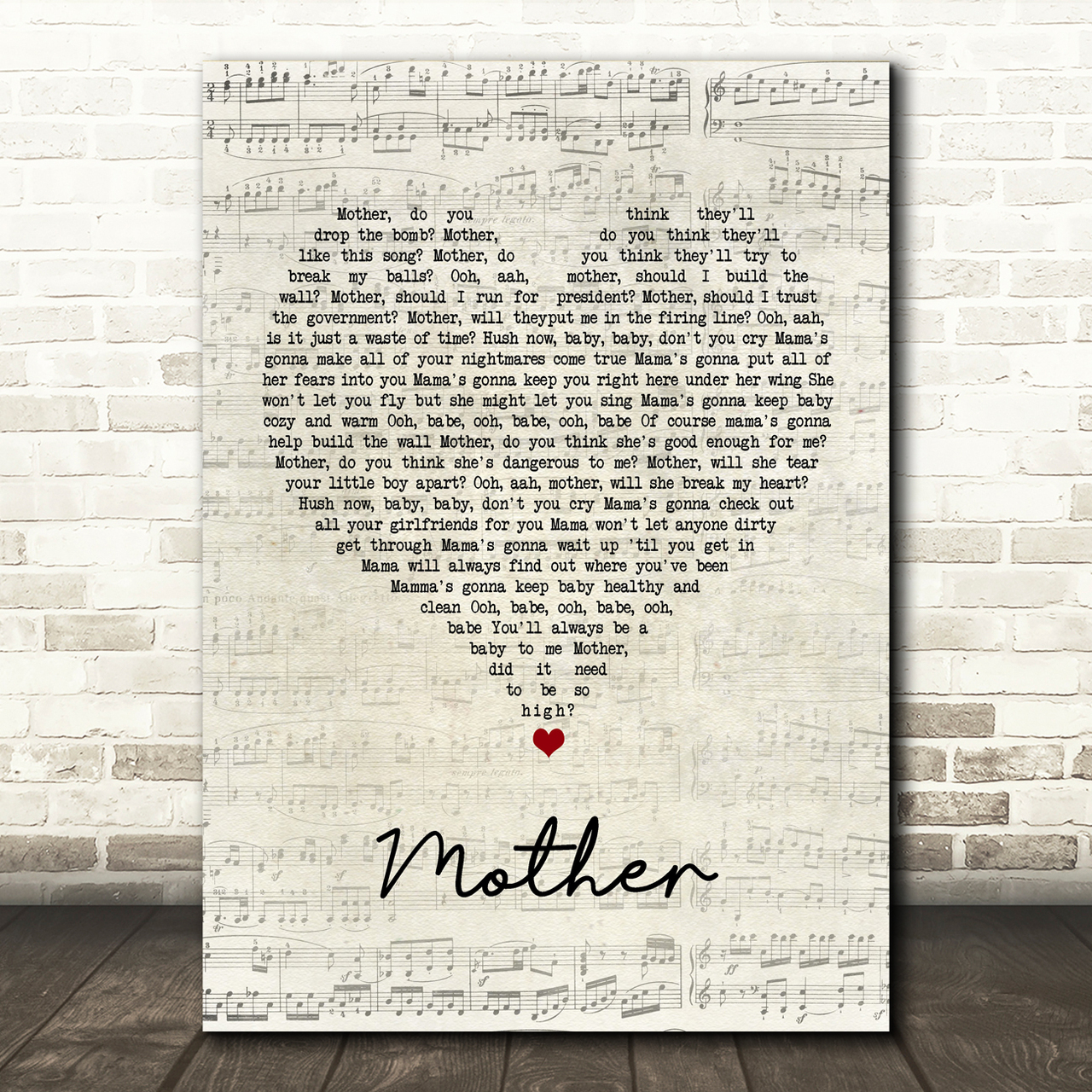 Pink Floyd Mother Script Heart Song Lyric Quote Music Poster Print