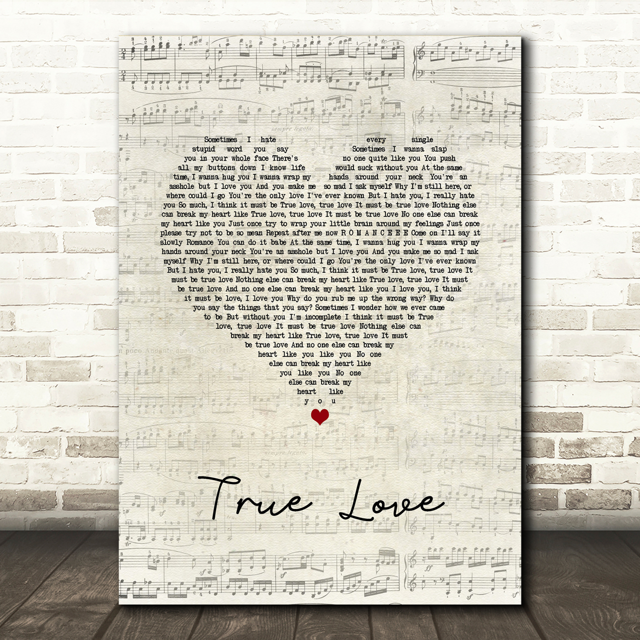 Pink True Love Script Heart Song Lyric Quote Music Poster Print