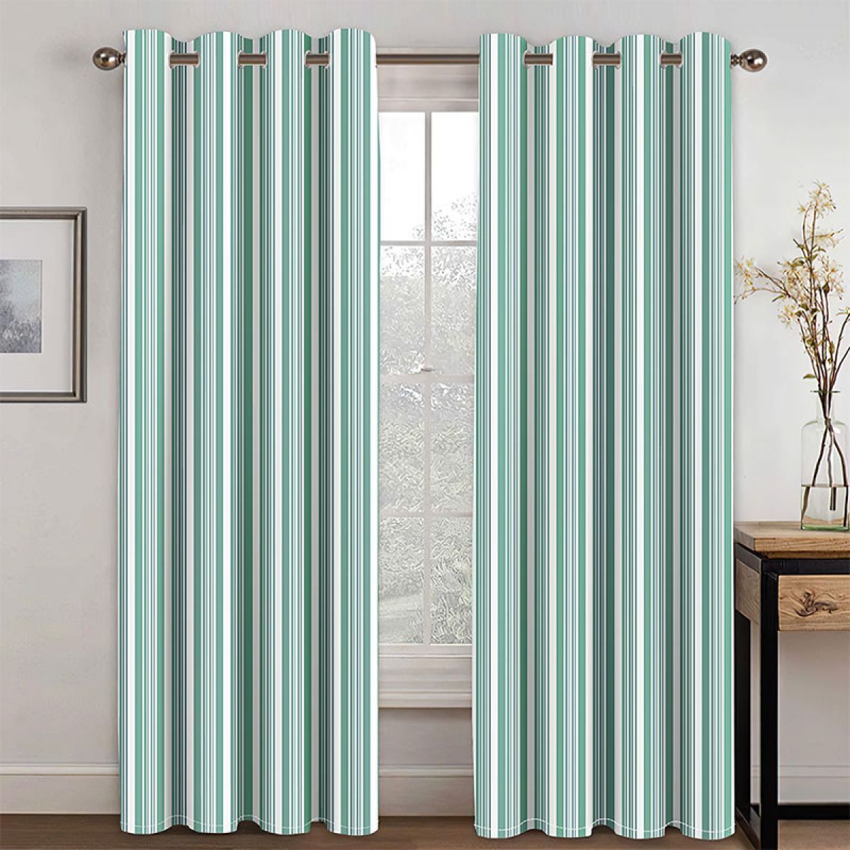 Pinstripe Printed Window Curtain Home Decor