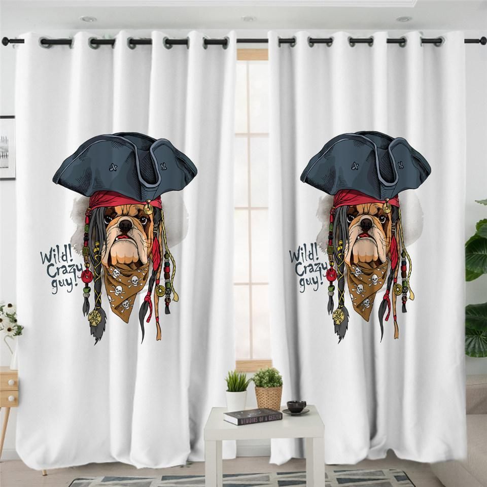Pirate Bulldog Printed Window Curtains Home Decor