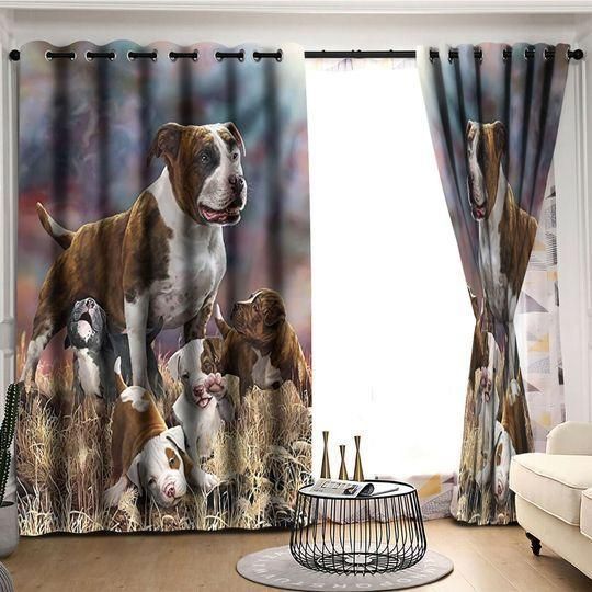 Pit Bull Mom And Her Kids Printed Window Curtain Home Decor