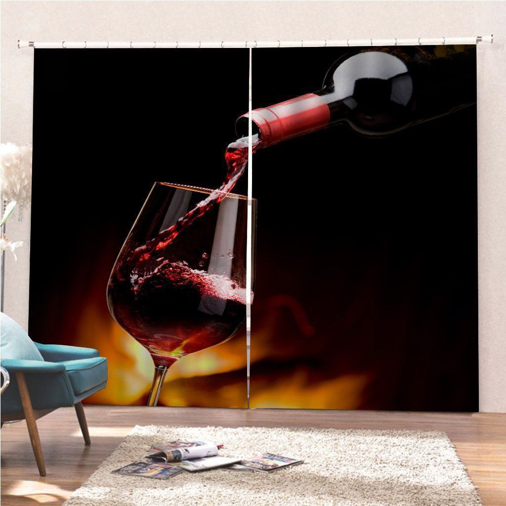 Pouring Wine By The Fireplace Printed Window Curtain Home Decor