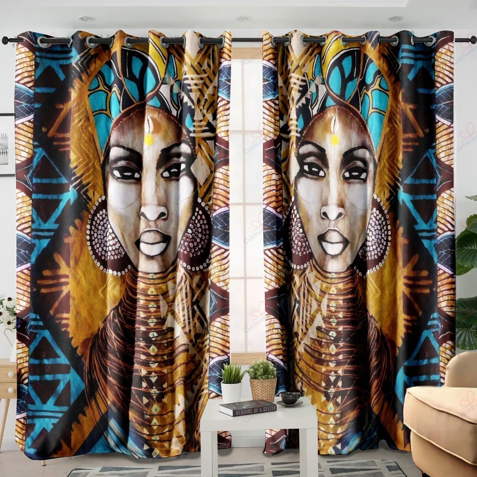 Pretty African Woman Printed Window Curtains Home Decor