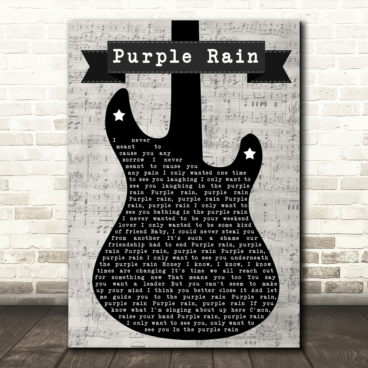 Prince Purple Rain Electric Guitar Music Script Song Lyric Music Art Print