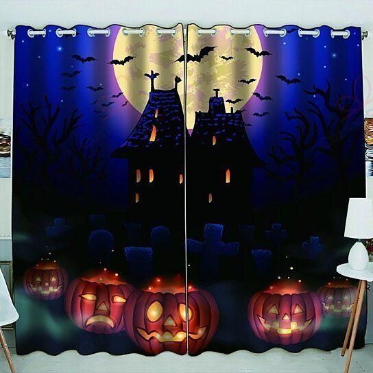 Pumpkins Dark Night Printed Window Curtain Home Decor