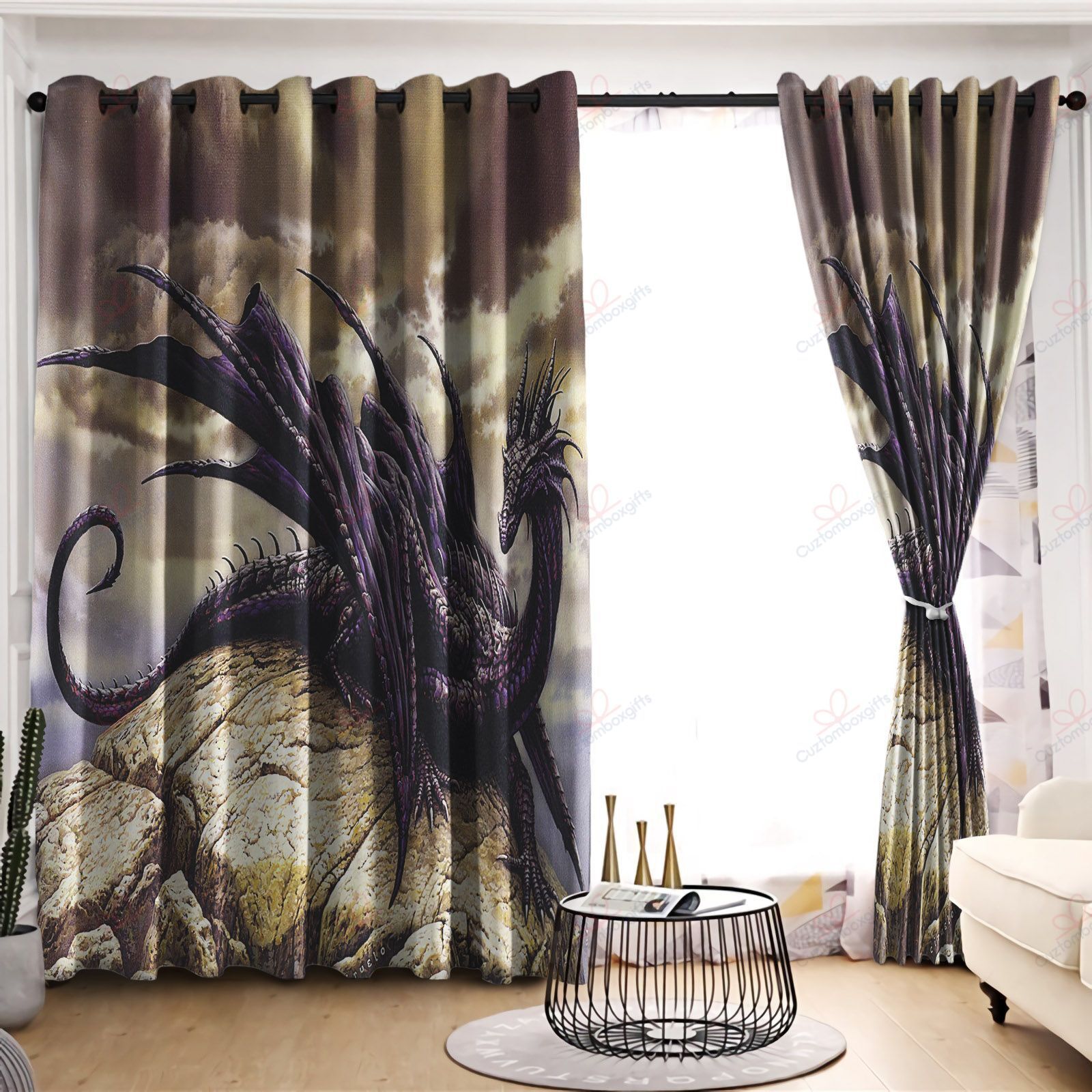 Purple Dragon Printed Window Curtains Home Decor - Dragon Blackout Curtains