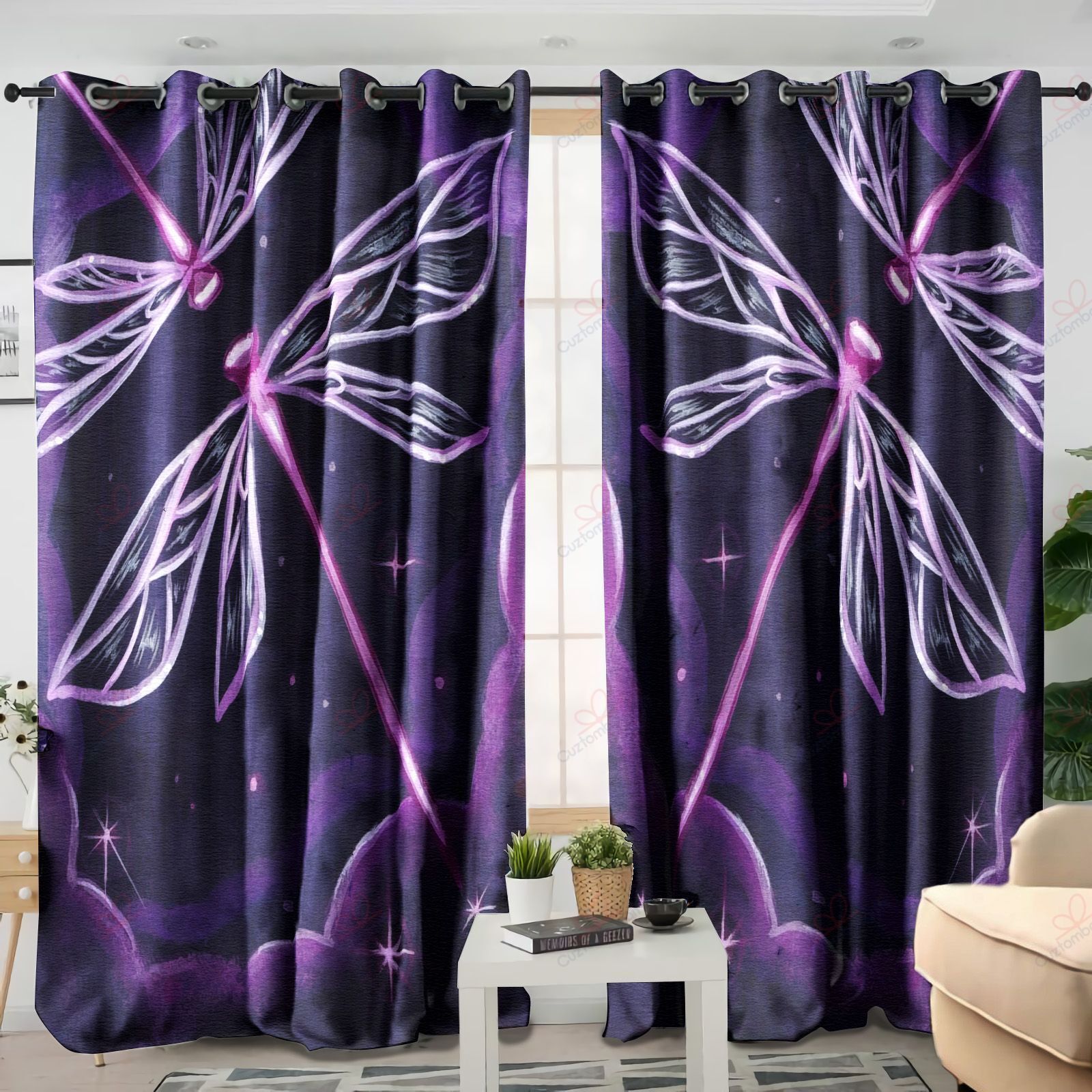 Purple Dragonfly Printed Window Curtain Home Decor