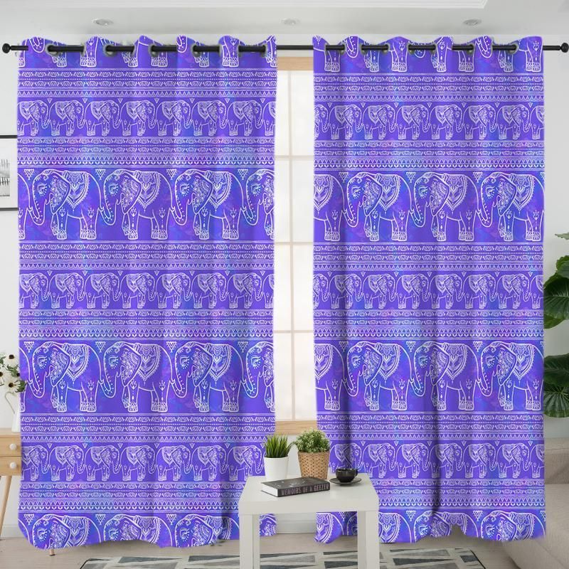 Purple Elephants Printed Window Curtain Home Decor