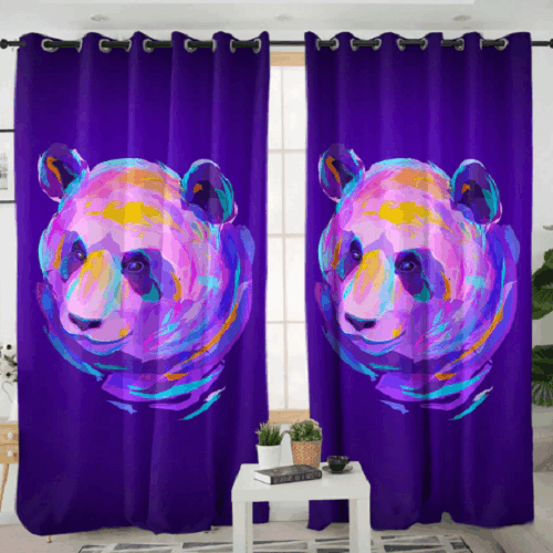 Purple Panda Garden Printed Window Curtain Home Decor