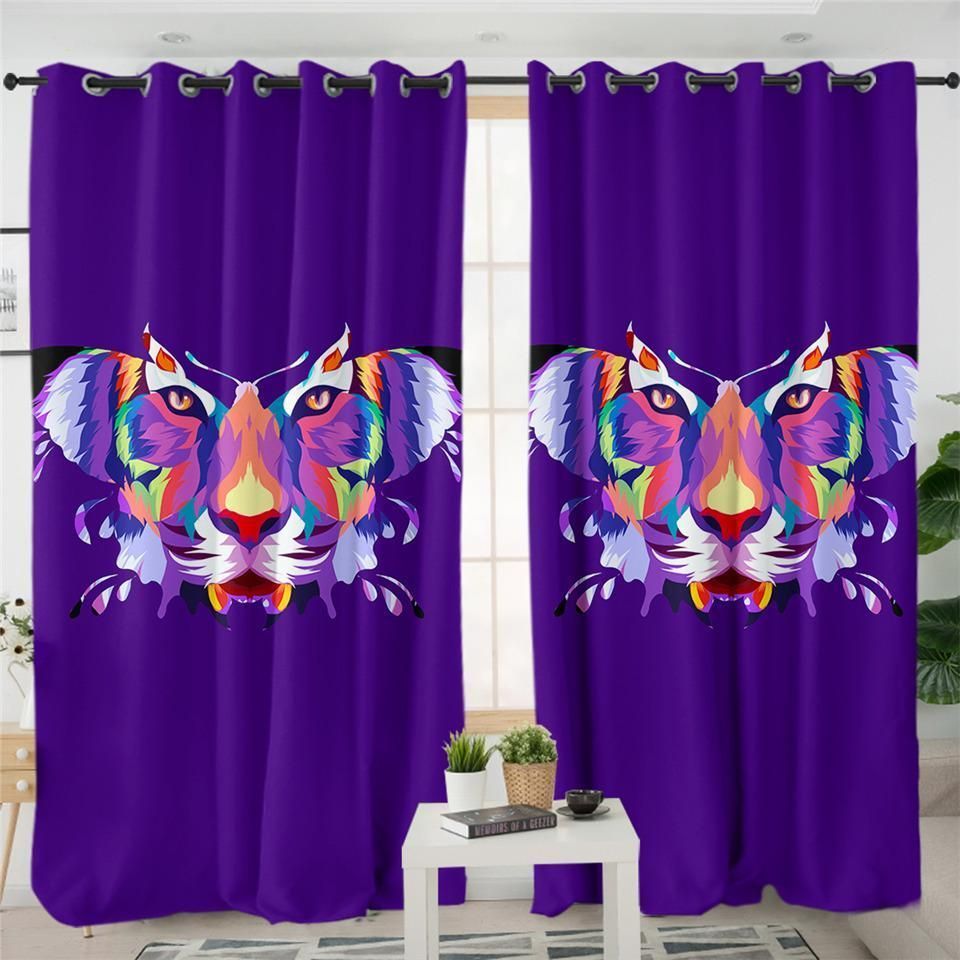 Purple Tiger Morphed Butterfly Printed Window Curtain Home Decor