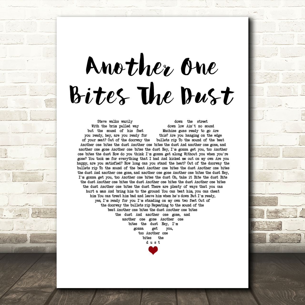 Queen Another One Bites The Dust White Heart Song Lyric Art Print