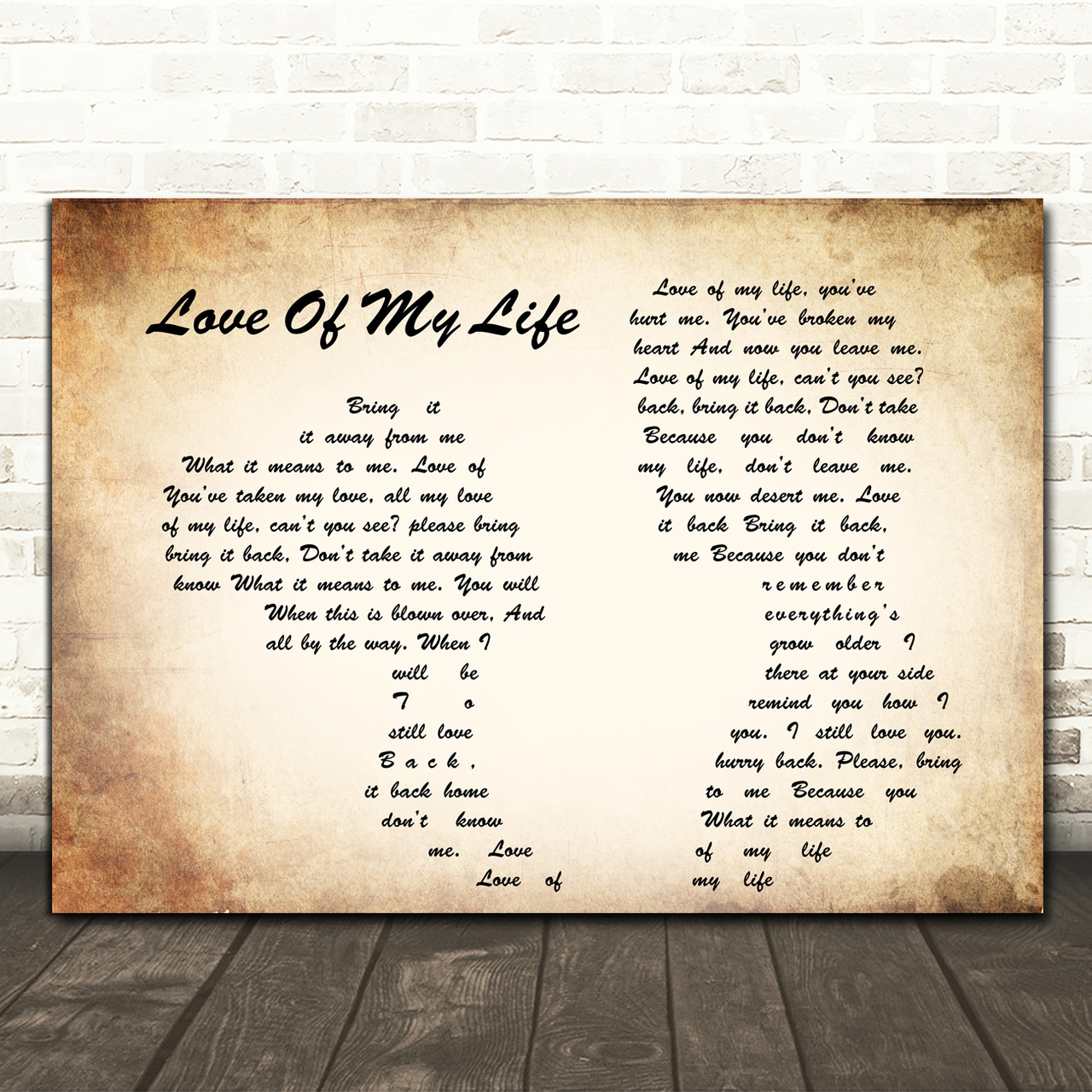 Queen Love Of My Life Man Lady Couple Song Lyric Quote Print