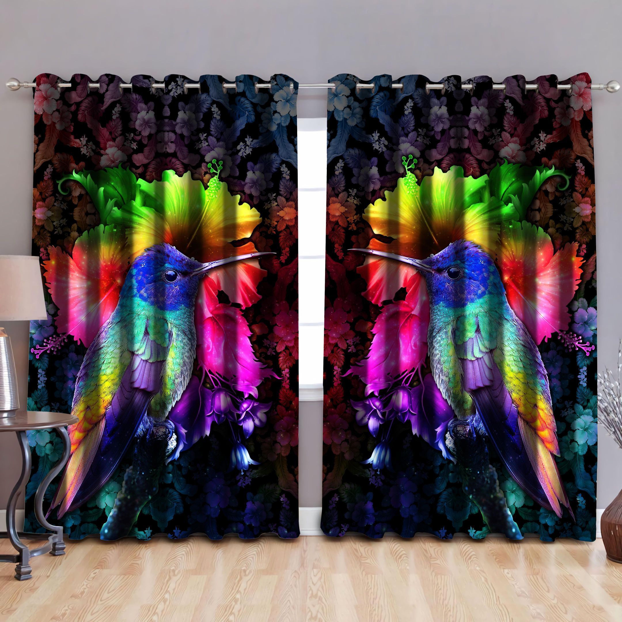 Rainbow Sky Hummingbird Printed Window Curtain Home Decor