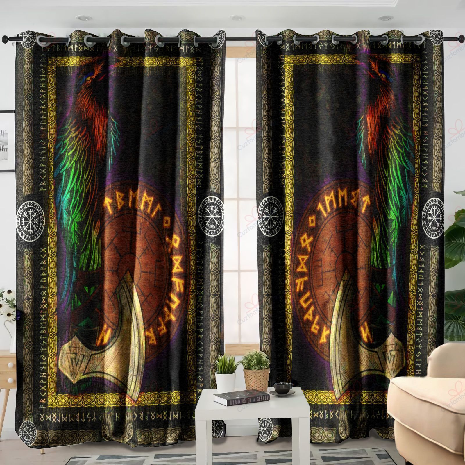 Raven Axe Viking Printed Window Curtain Home Decor