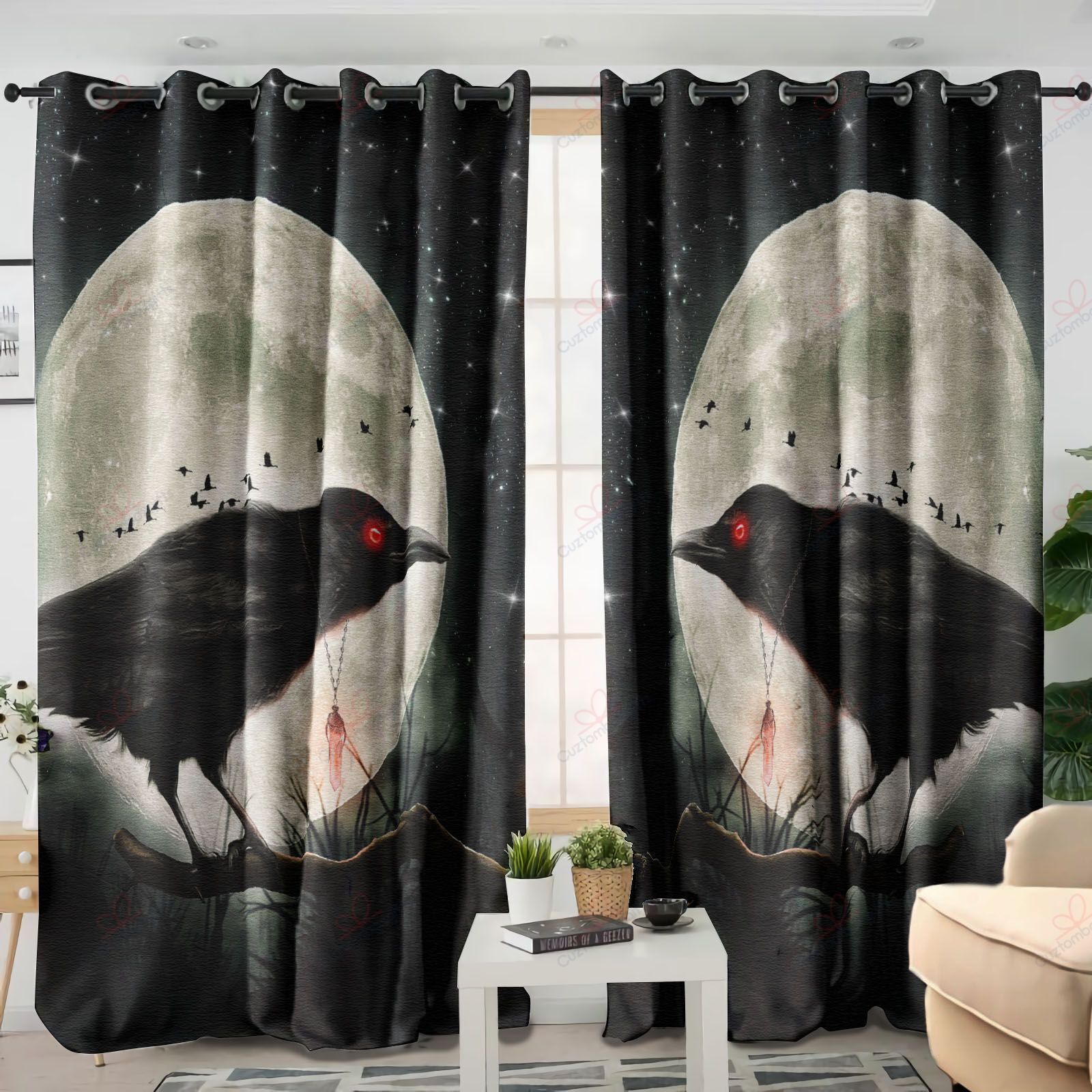 Raven Moon Printed Window Curtain Home Decor