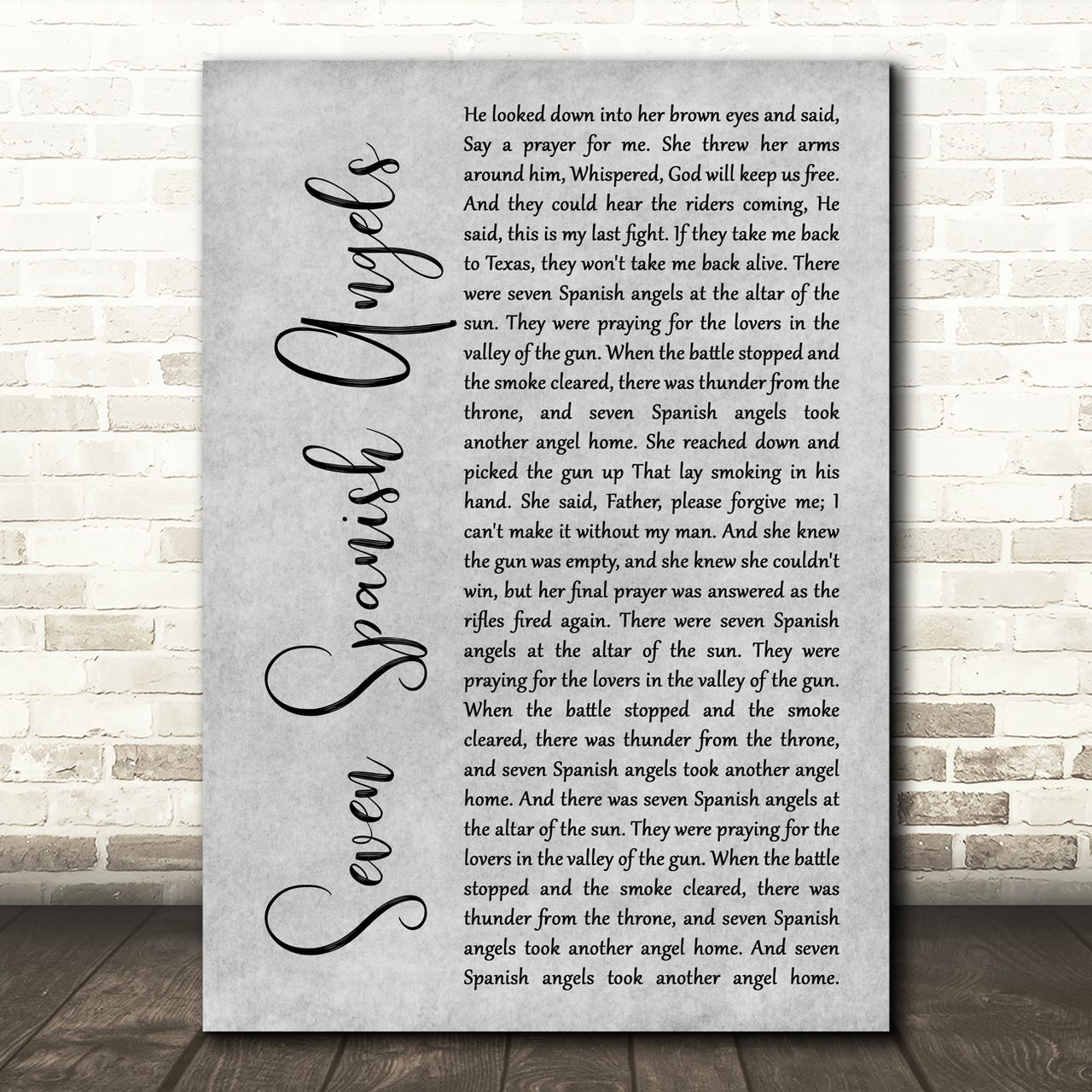Ray Charles & Willie Nelson Seven Spanish Angels Grey Rustic Script Song Lyric Wall Art Print